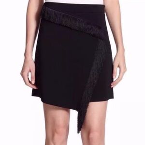 Nwot A.L.C. Skirt 4 Silk Viscose Black Fringe-Detail Stretchy Zip Knee Mini